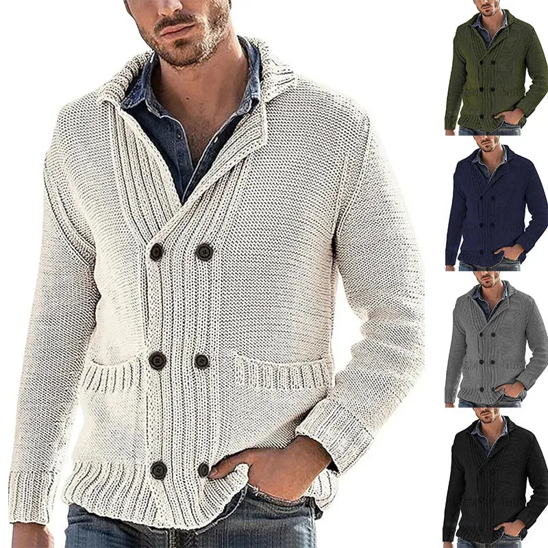 Wiaofellas  -  Men's Winter Knit Cardigan Jacket Luxury Button-down Sweater Fashion Long Sleeve Solid Color Streetwear Leisure Warmth Coats