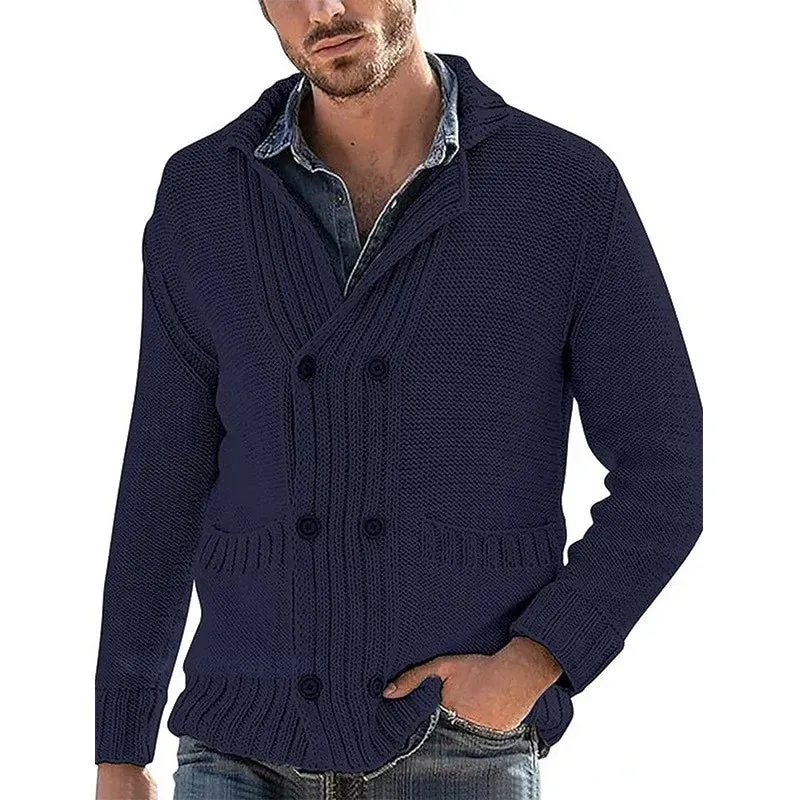 Wiaofellas  -  Men's Winter Knit Cardigan Jacket Luxury Button-down Sweater Fashion Long Sleeve Solid Color Streetwear Leisure Warmth Coats