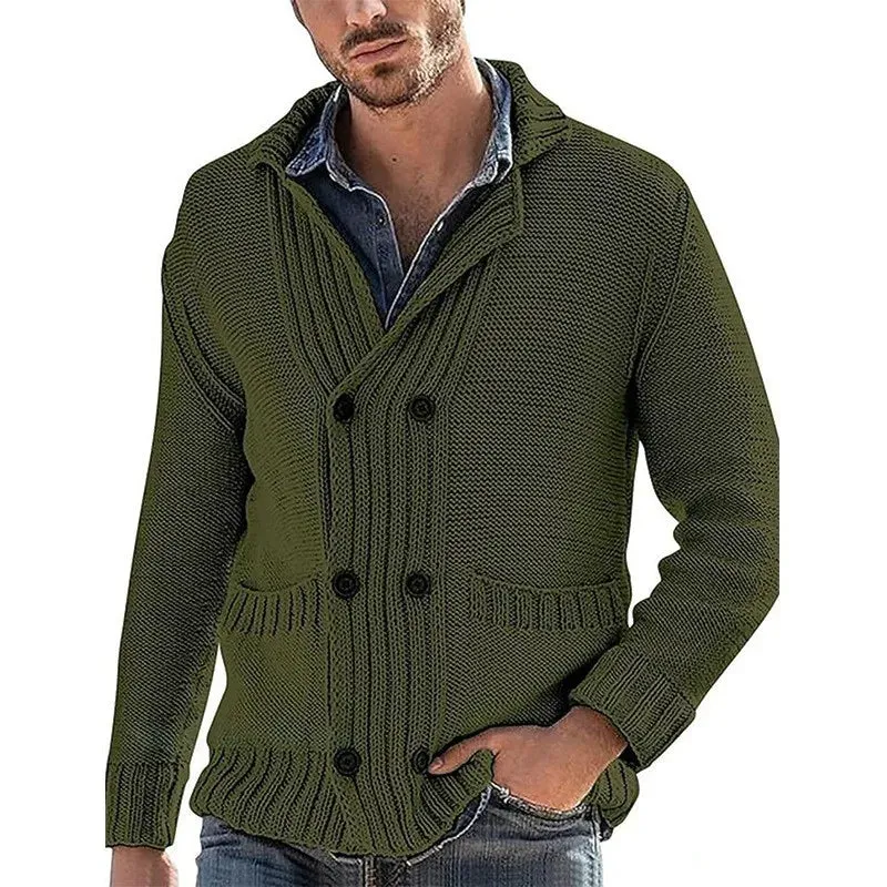 Wiaofellas  -  Men's Winter Knit Cardigan Jacket Luxury Button-down Sweater Fashion Long Sleeve Solid Color Streetwear Leisure Warmth Coats