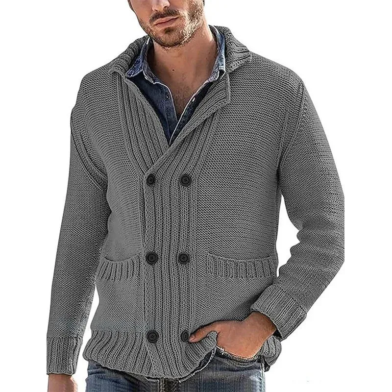 Wiaofellas  -  Men's Winter Knit Cardigan Jacket Luxury Button-down Sweater Fashion Long Sleeve Solid Color Streetwear Leisure Warmth Coats