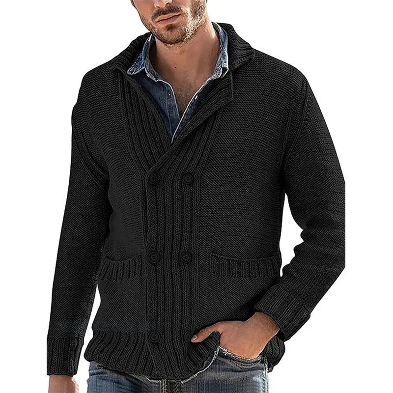 Wiaofellas  -  Men's Winter Knit Cardigan Jacket Luxury Button-down Sweater Fashion Long Sleeve Solid Color Streetwear Leisure Warmth Coats