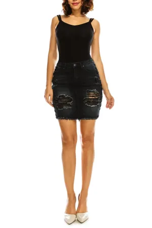 Women's Destroyed Side Lace-Up Denim Skirt