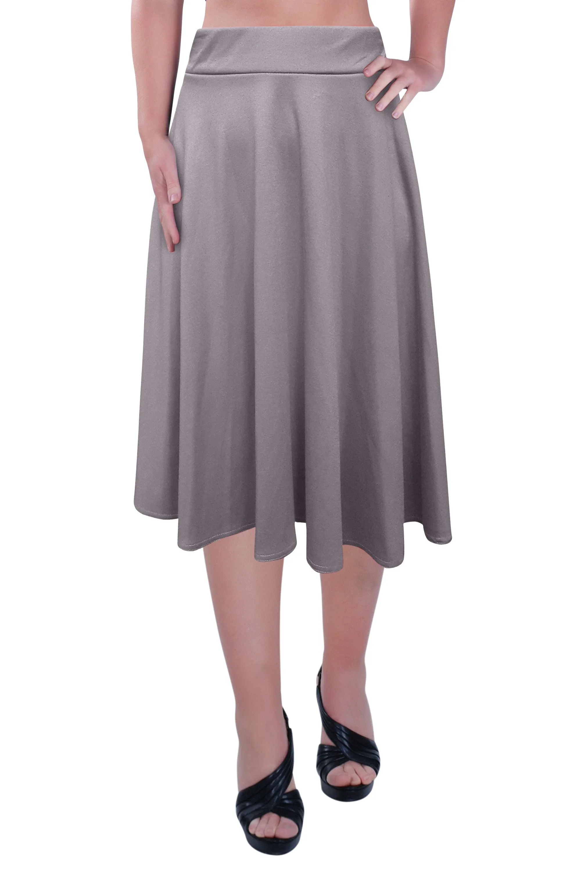 Womens Plus Size Elastic Waist Ladies Knee Length Plain Skater Flared Skirt Sizes 14 to 28