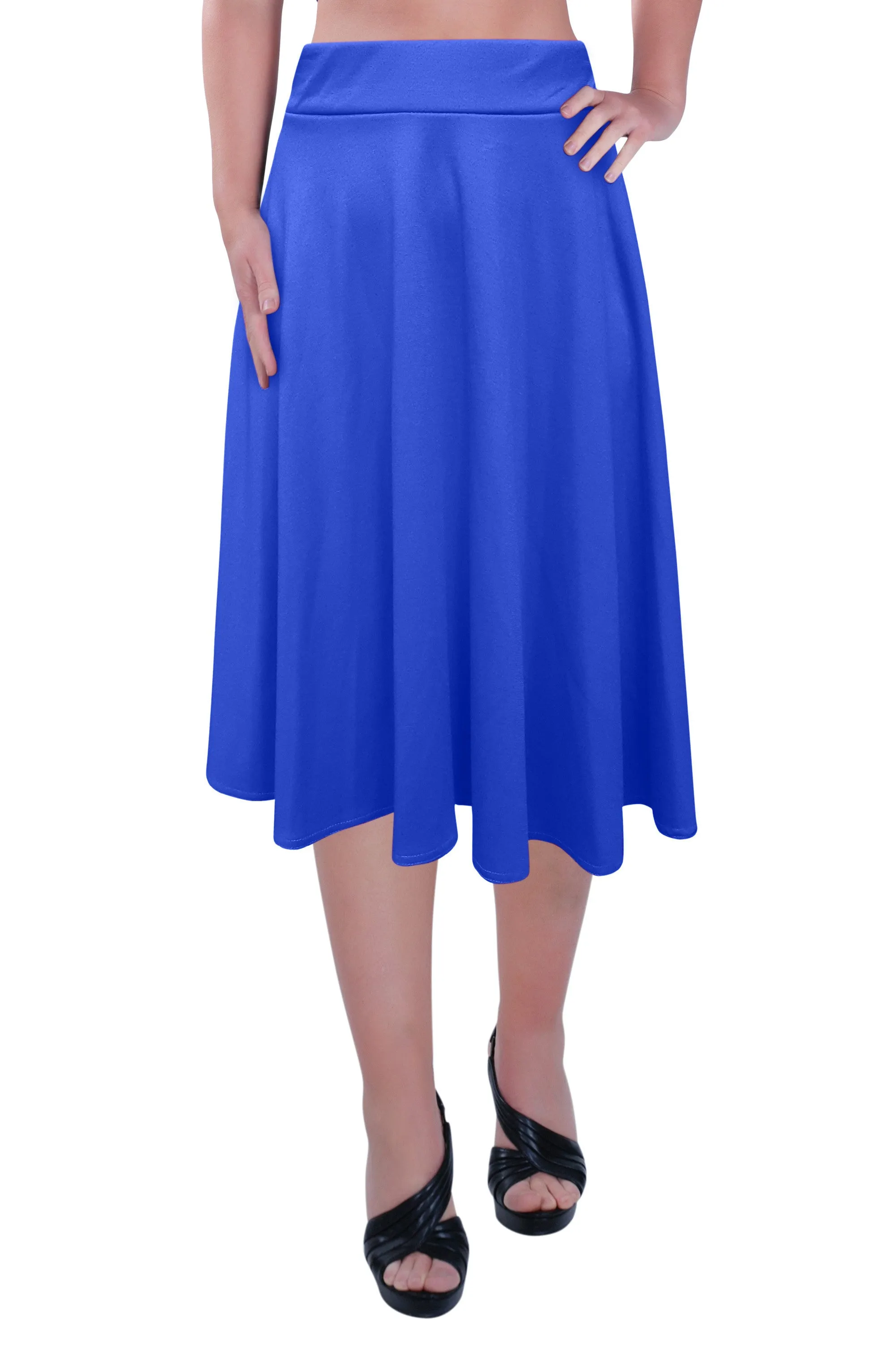 Womens Plus Size Elastic Waist Ladies Knee Length Plain Skater Flared Skirt Sizes 14 to 28